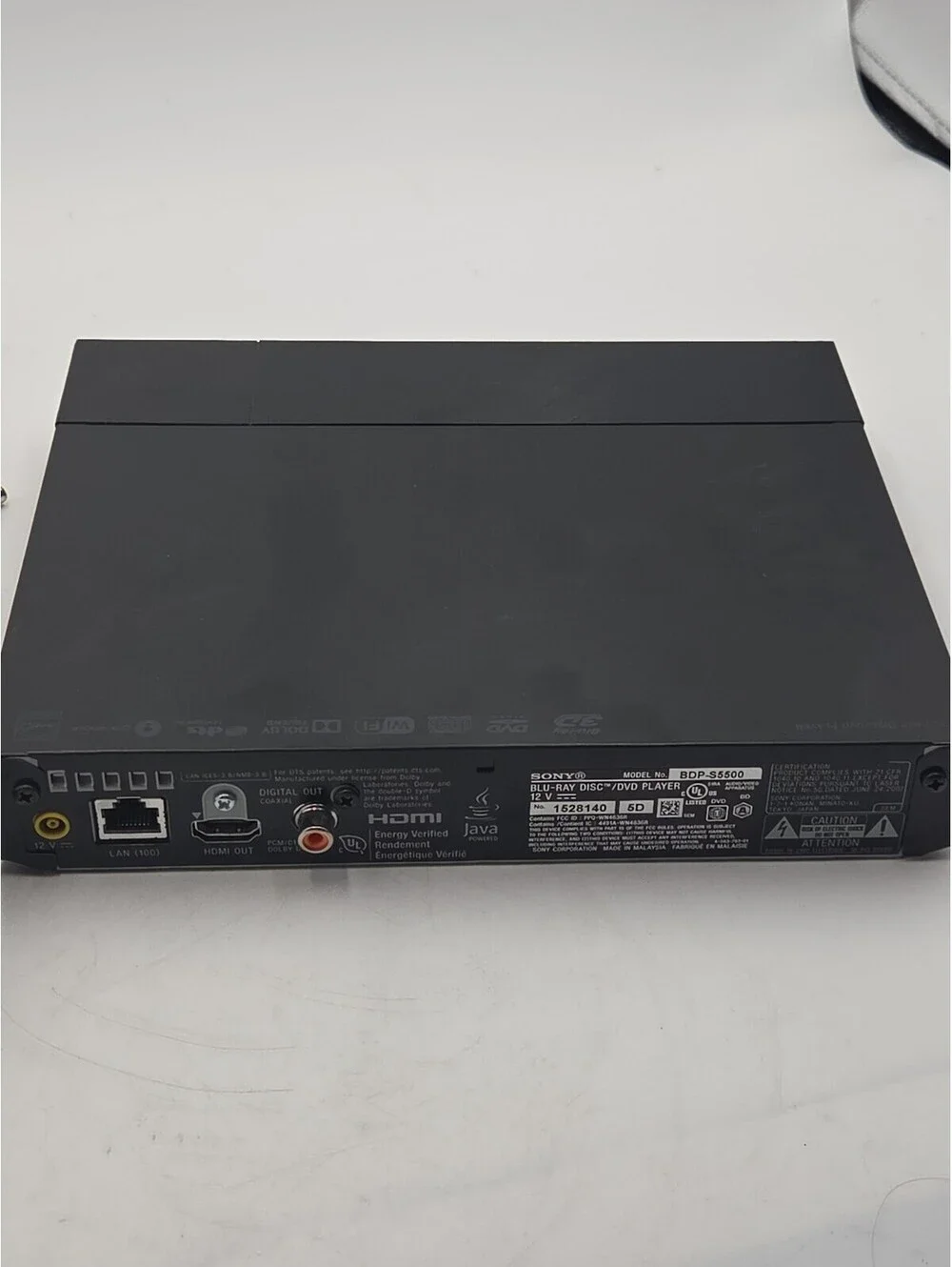 Sony BDP-S5500 3D Blu-ray DVD Player Built-In WiFi w/ Power Adapter No Remote